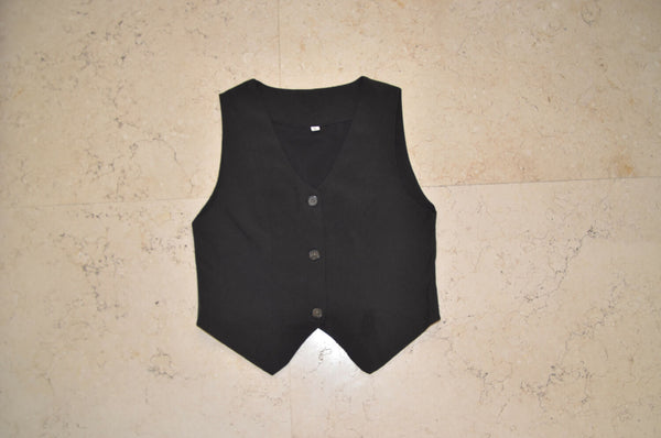 Black Tailored Button-Up Vest