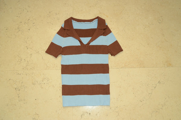 Striped Ribbed Polo Top