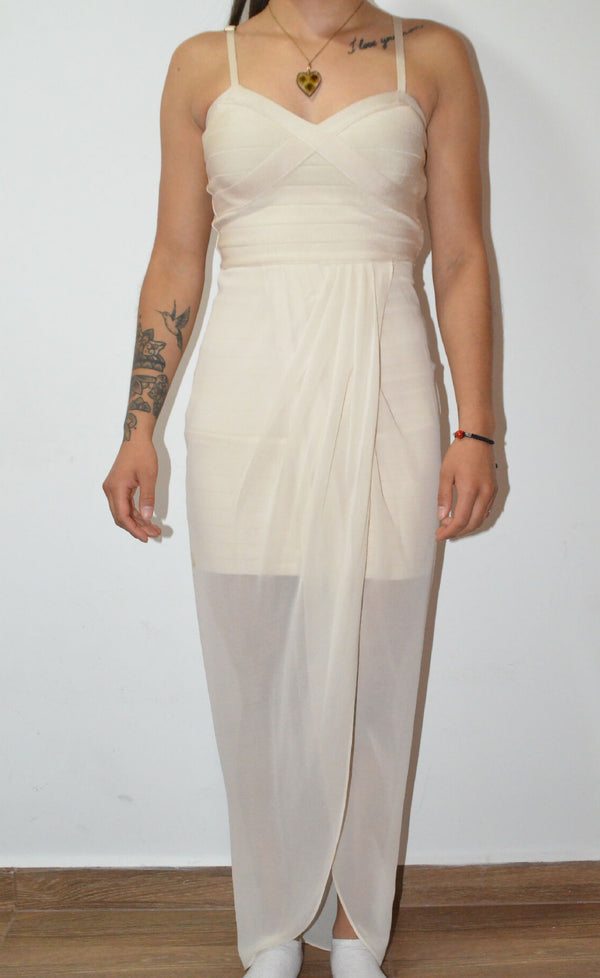 Bebe Ivory Mini Dress with Sheer Overlay